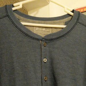 Eddie Bauer Thermal Waffle Shirt Plus Size 3XL Blue Long Sleeve Henley